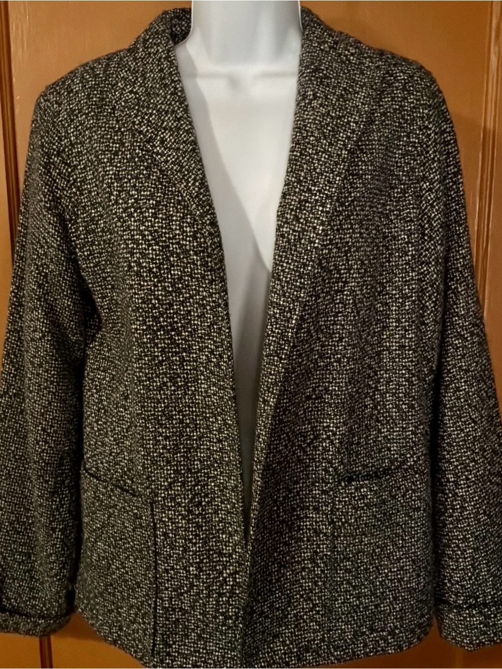 Coldwater Creek Black & White Tweed Open-Front Blazer, S